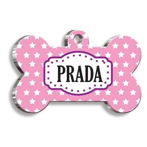 Pet Tag Art Pembe Üstüne Yıldızlı Kemik Şekilli Köpek Künyesi