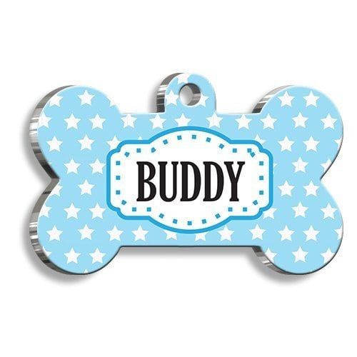 Pet Tag Art Mavi Üstüne Yıldızlı Kemik Şekilli Köpek Künyesi