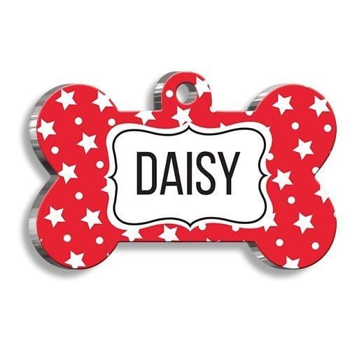 Pet Tag Art Kırmızı Yıldızlı Kemik Şekilli Köpek Künyesi