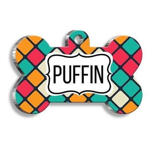 Pet Tag Art Desenli Seri Kareli Kemik Şekilli Köpek Künyesi