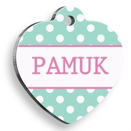 Pet Tag Art Mavi Puantiyeli Kalp Şekilli Kedi Köpek Künyesi