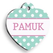 Pet Tag Art Mavi Puantiyeli Kalp Şekilli Kedi Köpek Künyesi
