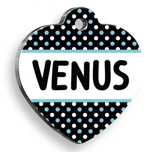 Pet Tag Art Lacivert Puantiyeli Kalp Şekilli Kedi Köpek Künyesi