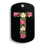 Pet Tag Art Çiçekli T Harfi Asker Kedi ve Köpek Künyesi