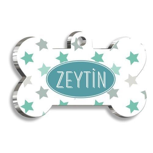Pet Tag Art Mavi Gri Yıldızlı Kemik Şekilli Köpek Künyesi