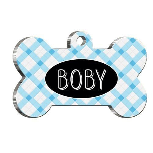 Pet Tag Art Mavi Ekoseli Kemik Şekilli Köpek Künyesi