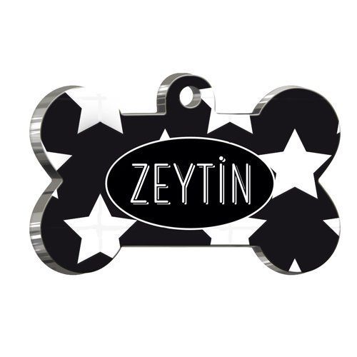 Pet Tag Art Pet Tag Art - Büyük Beyaz Yıldızlı Kemik Şekilli Köpek Künyesi