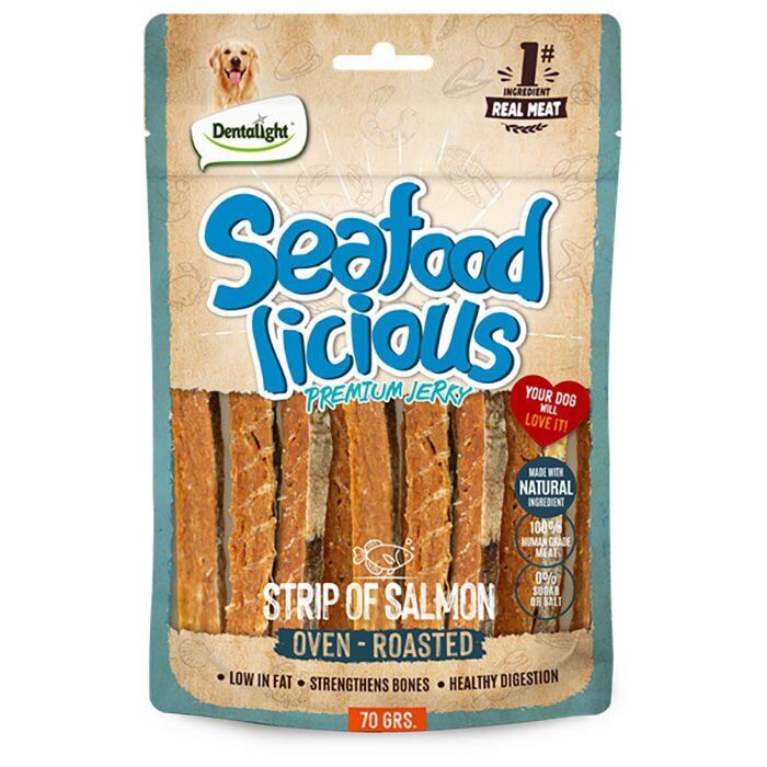 Dentalight Seafood Licious Kurutulmuş Somonlu Şerit Köpek Ödül Maması 70gr