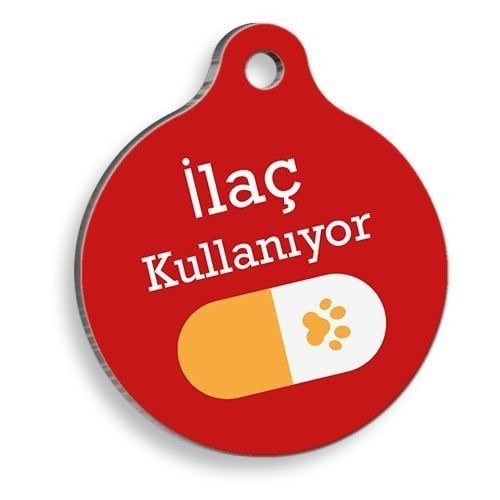 Pet Tag Art İlaç Kullanıyorum Sarı Hap Yuvarlak Kedi ve Köpek Künyesi
