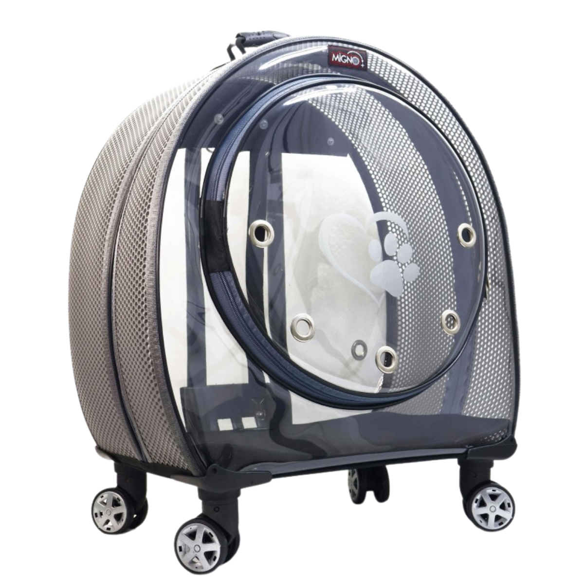 Migno Jumbo Model Tekerlekli Kedi Köpek Taşıma Çantası Fileli Gri 53 x 33 x 53 cm