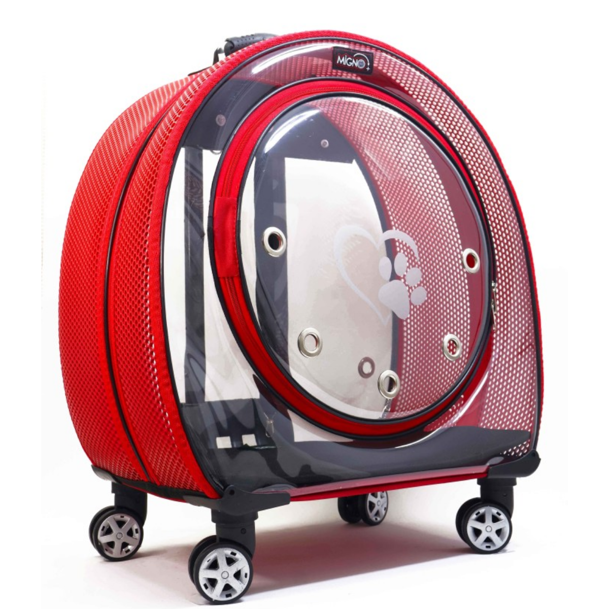 Migno Jumbo Tekerlekli Kedi Köpek Taşıma Çantası Fileli Kırmızı 53 x 33 x 53 cm