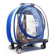 Migno Jumbo Tekerlekli Kedi Köpek Taşıma Çantası Şeffaf Fileli Mavi 53 x 33 x 53 cm