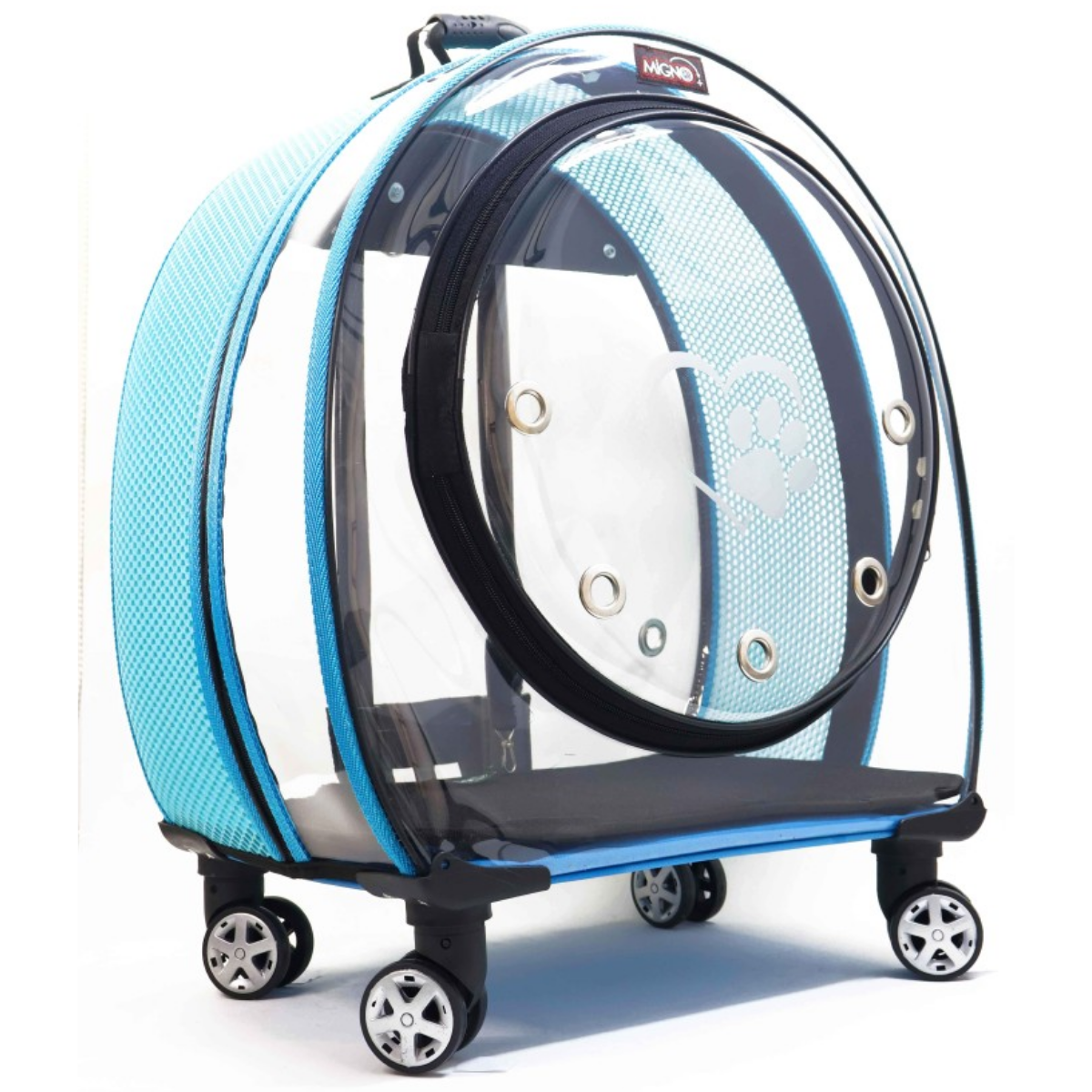 Migno Jumbo Tekerlekli Kedi Köpek Taşıma Çantası Şeffaf Fileli Turkuaz 53 x 33 x 53 cm