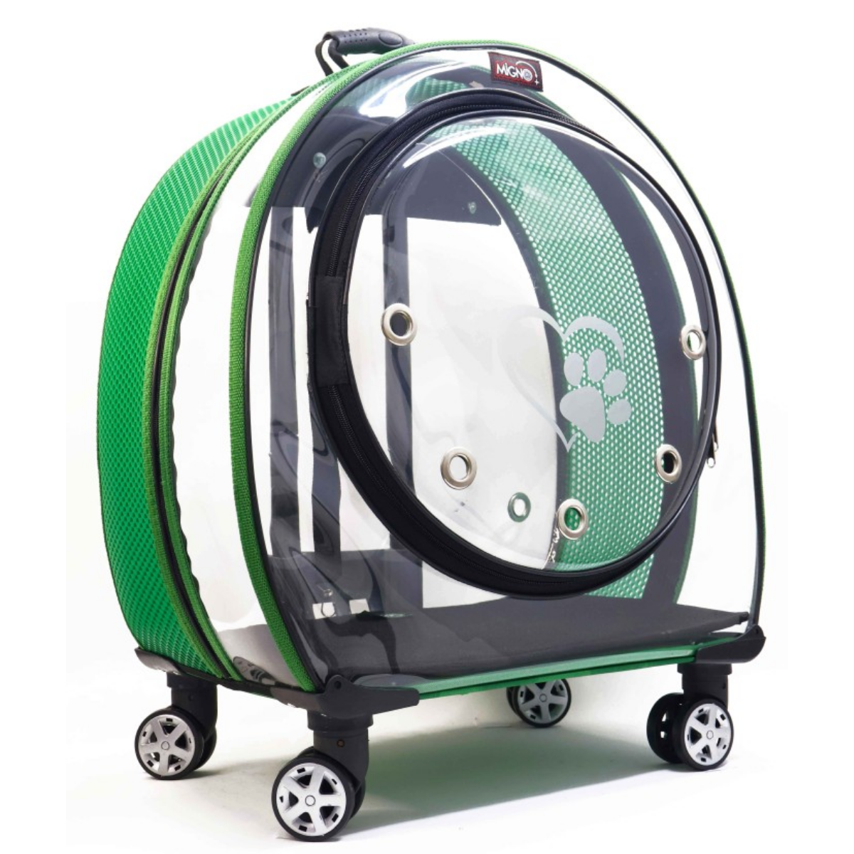 Migno Jumbo Tekerlekli Kedi Köpek Taşıma Çantası Şeffaf Fileli Yeşil 53 x 33 x 53 cm