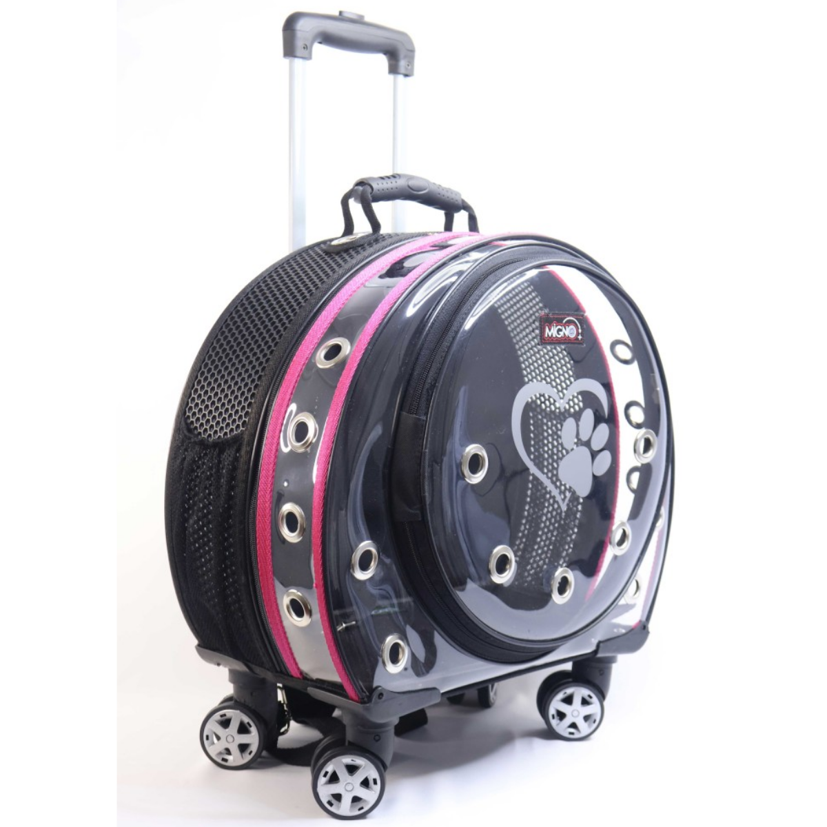 Migno Space Tekerlekli Kedi Köpek Taşıma Çantası Şeffaf Fileli Pembe 48 x 22 x 48 cm