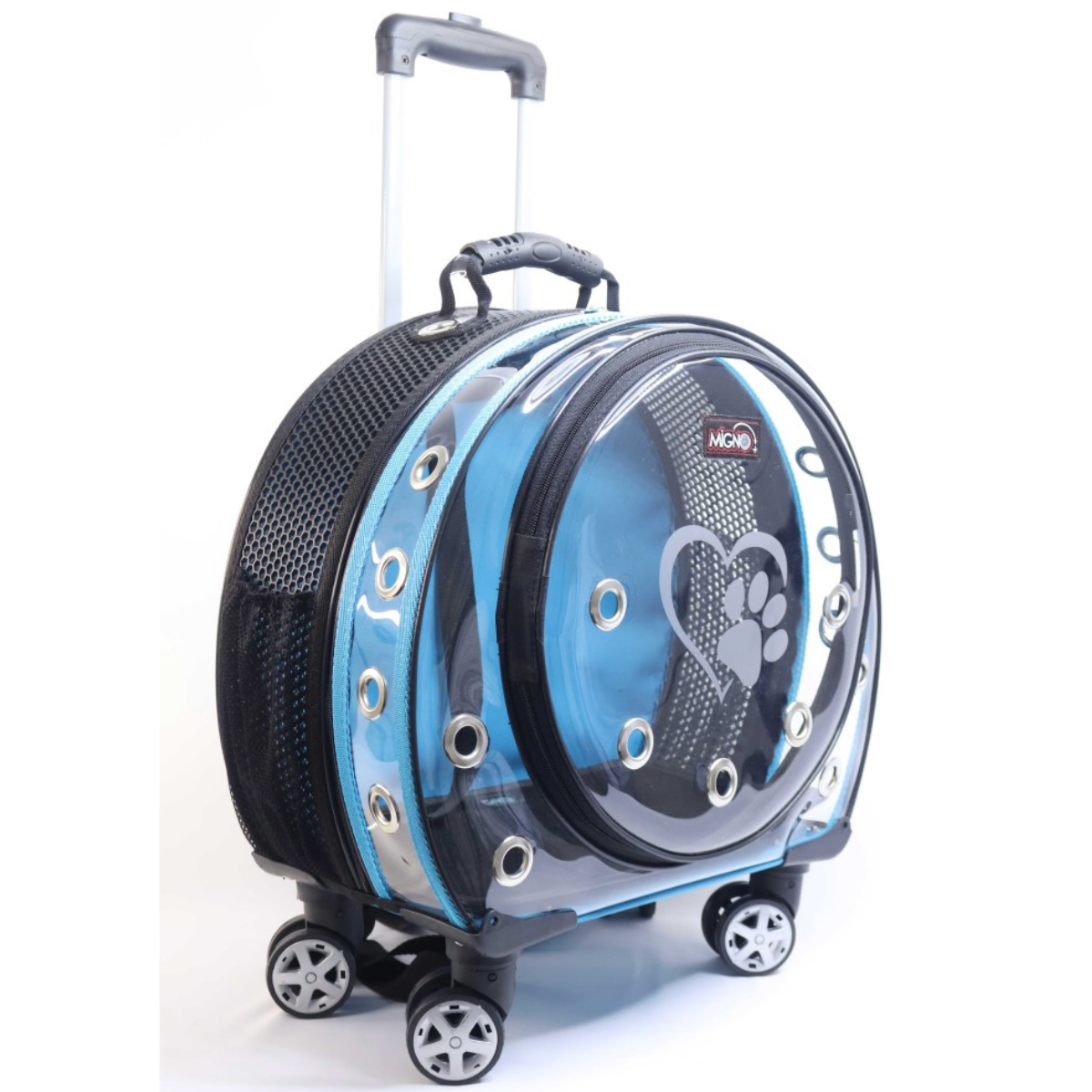 Migno Space Tekerlekli Kedi Köpek Taşıma Çantası Şeffaf Fileli Turkuaz 48 x 22 x 48 cm