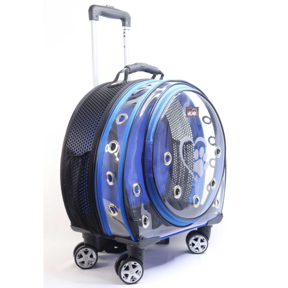 Migno Space Tekerlekli Kedi Köpek Taşıma Çantası Şeffaf Fileli Mavi 48 x 22 x 48 cm