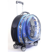 Migno Space Tekerlekli Kedi Köpek Taşıma Çantası Şeffaf Fileli Mavi 48 x 22 x 48 cm