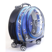 Migno Space Tekerlekli Kedi Köpek Taşıma Çantası Şeffaf Fileli Mavi 48 x 22 x 48 cm