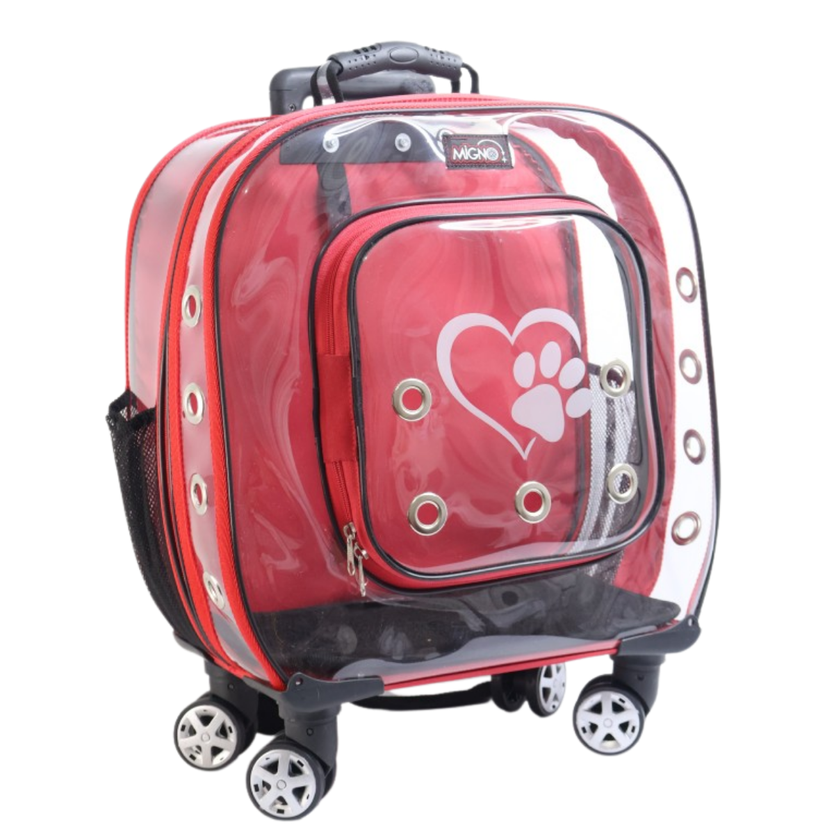 Migno Prestige Şeffaf Kedi Köpek Büyük Taşıma Çantası - Kırmızı 46 x 22 x 46 cm