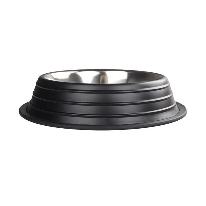 Oripet Kabartma Çizgili Siyah Çelik Mama Kabı 24 Oz - 17cm
