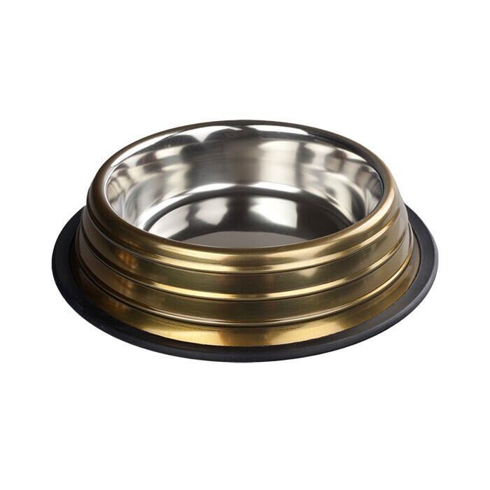 Oripet Kabartma Çizgili Gold Çelik Mama Kabı 16 Oz-15.5cm