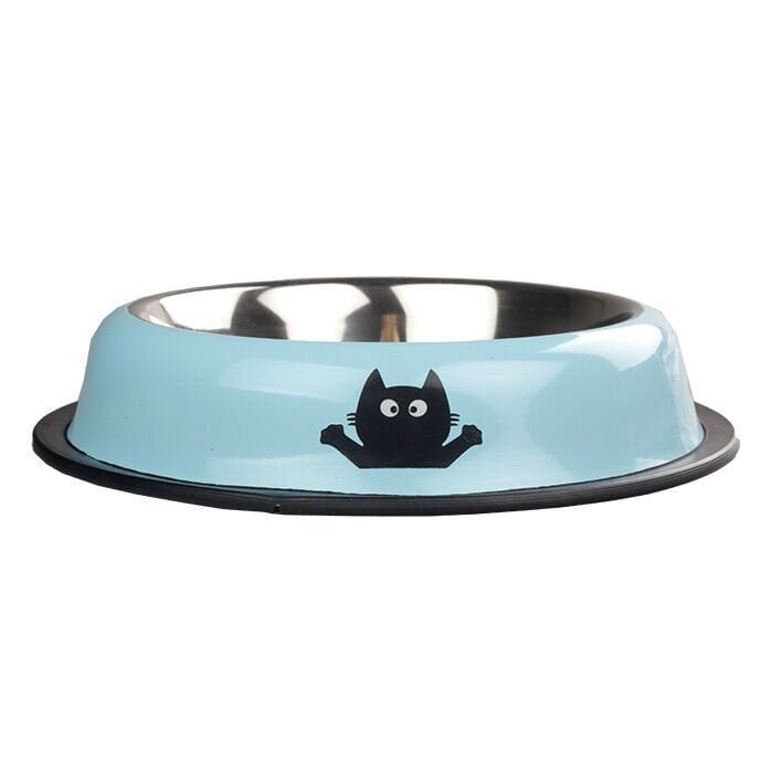 Oripet Kedi Desenli Mavi Çelik Mama Kabı 16 Oz.-15.5cm