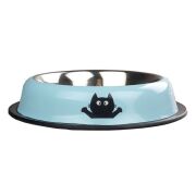 Oripet Kedi Desenli Mavi Çelik Mama Kabı 16 Oz.-15.5cm
