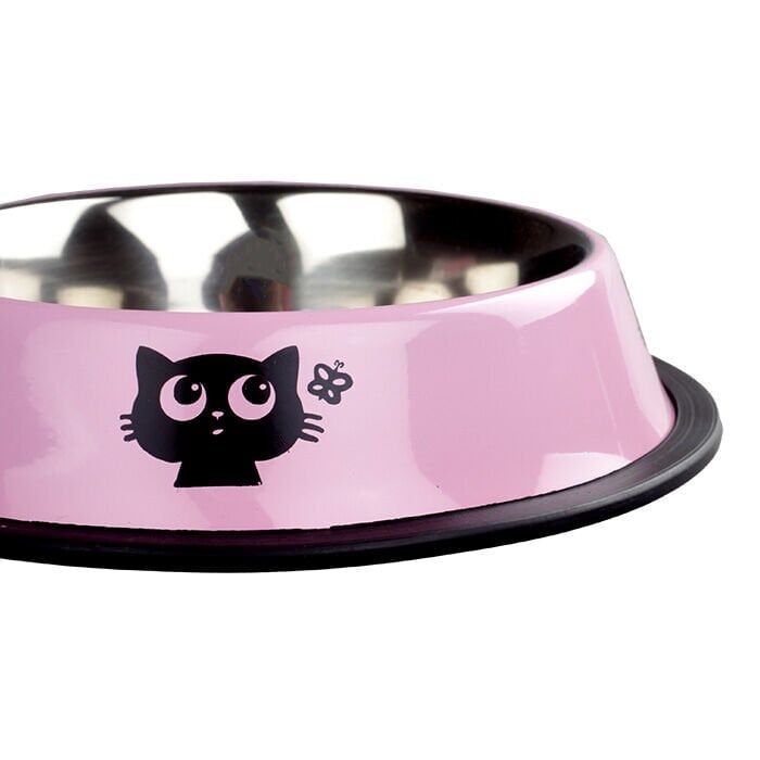 Oripet Kedi Desenli Pembe Çelik Mama Kabı 96 Oz 25 cm