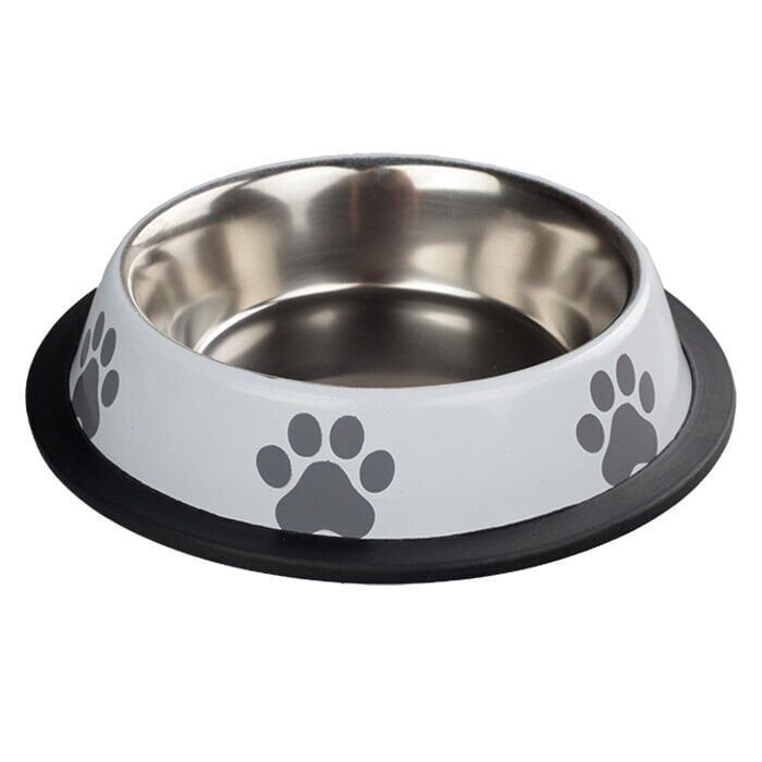 Oripet Pati Baskılı Beyaz Çelik Mama Kabı 32 Oz 18 cm