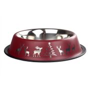 Oripet Yılbaşı Desenli Bordo Kedi ve Köpek Çelik Mama Kabı 96 Oz 25 cm