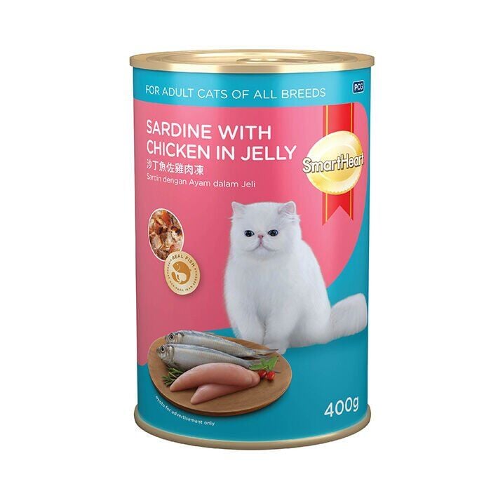 SmartHeart Jöle İçinde Tavuklu ve Sardalyalı Yetişkin Kedi Konservesi 400 gr 24 Adet