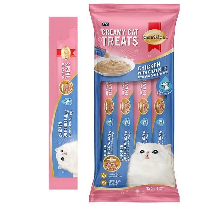 SmartHeart Tavuk Keçi Sütü Krema Kedi Ödülü 4 x 15 Gr 12 Adet