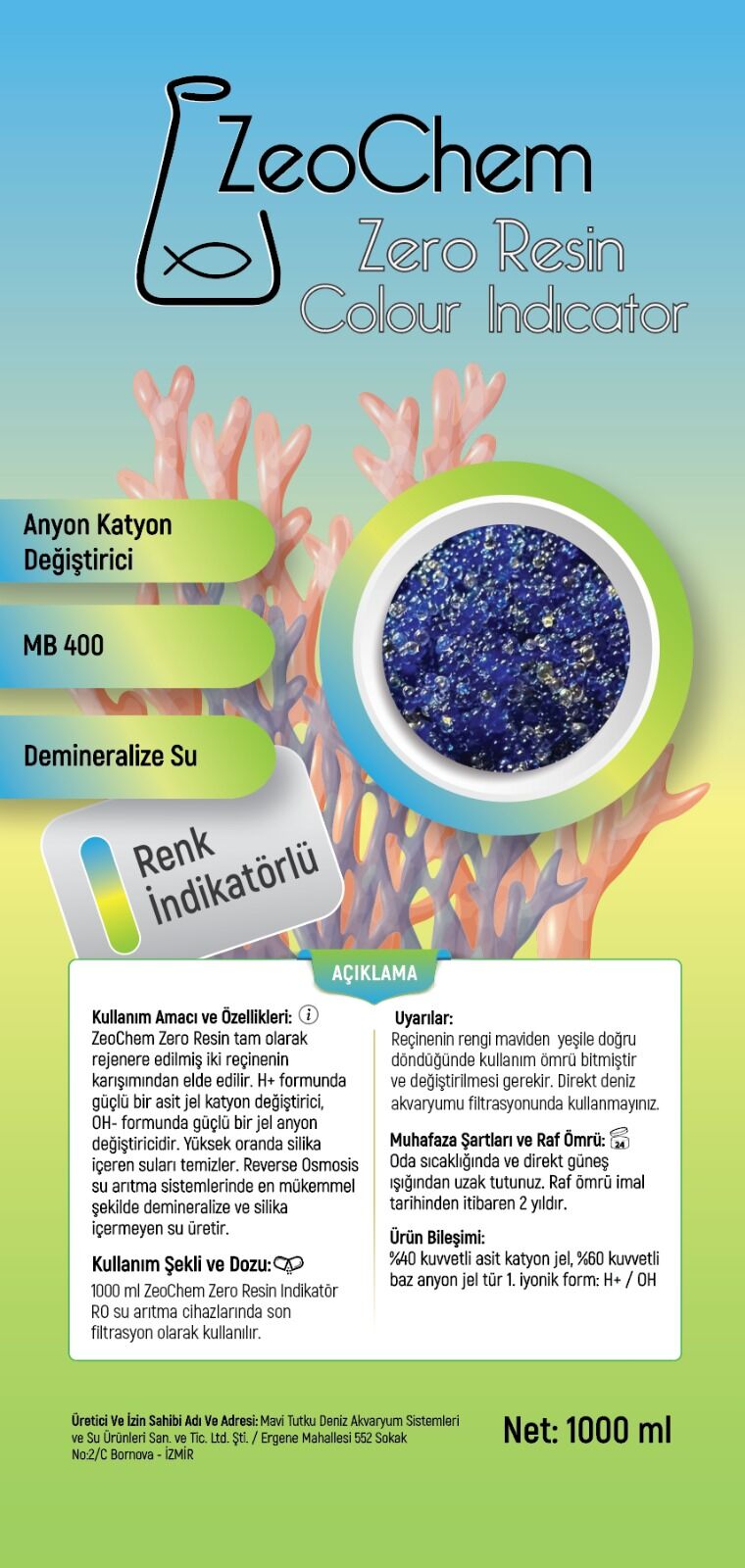 ZeoChem Zero Resin Indikatör (Silikat Reçinesi MB 400) | 1000ml