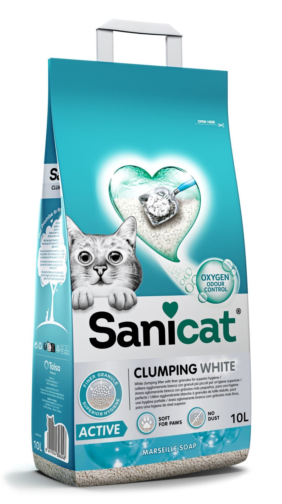 Sanicat Clumping White Active Marsilya Sabunlu Kedi Kumu 10 litre