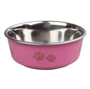 Ankur 2442 Pati Desenli Pembe Çelik Köpek Mama Su Kabı 17cm 830ml