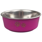 Ankur 24450 Pati Desenli Fuşya Köpek Çelik Mama ve Su Kabı 17 cm 830 ml