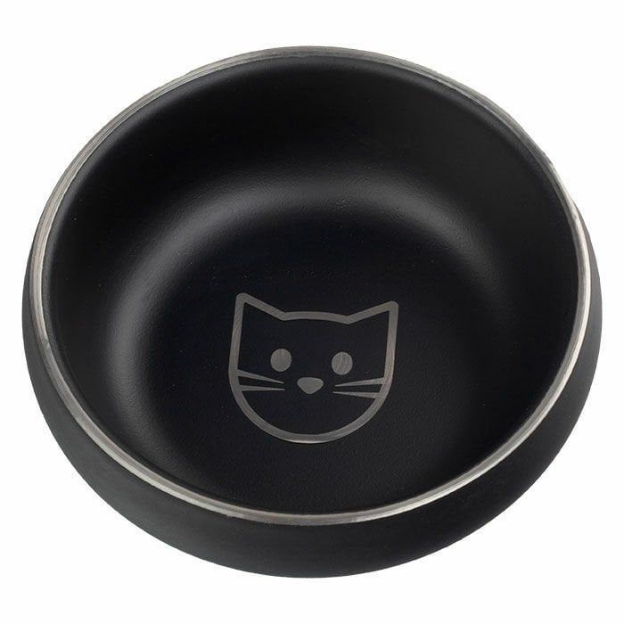 Ankur Dwbl  16cm Lazer İşlemeli Siyah Kedi Çelik Mama Su Kabı