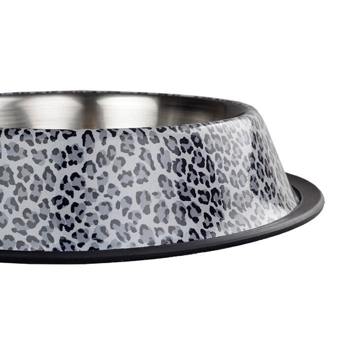 Oripet Beyaz Leopar Desen Çelik Mama Kabı 24 Oz 17 cm
