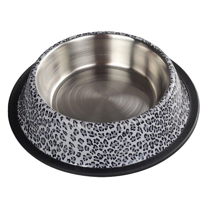 Oripet Beyaz Leopar Desen Çelik Mama Kabı 32 Oz 18 cm