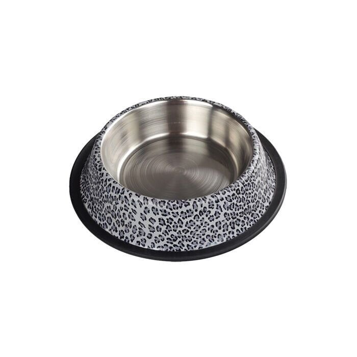 Oripet Beyaz Leopar Desen Çelik Mama Kabı 8 Oz 12 cm