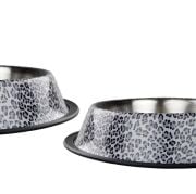 Oripet Beyaz Leopar Desen Çelik Mama Kabı 8 Oz 12 cm