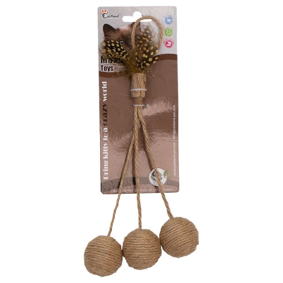Eastland İpli Tüylü Çıngıraklı Hasır Top Kedi Oyuncağı 6 cm